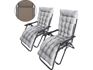 Set van 2 "Sintra" zero gravity verstelbare tuinstoelen met gewatteerde kussens - Taupe