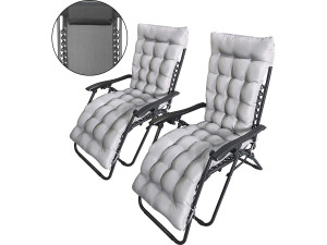 Set van 2 "Sintra" zero gravity verstelbare tuinstoelen met gewatteerde kussens - Zwart