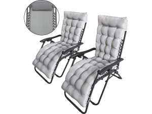 Set van 2 "Sintra" zero gravity verstelbare tuinstoelen met gewatteerde kussens - Grijs