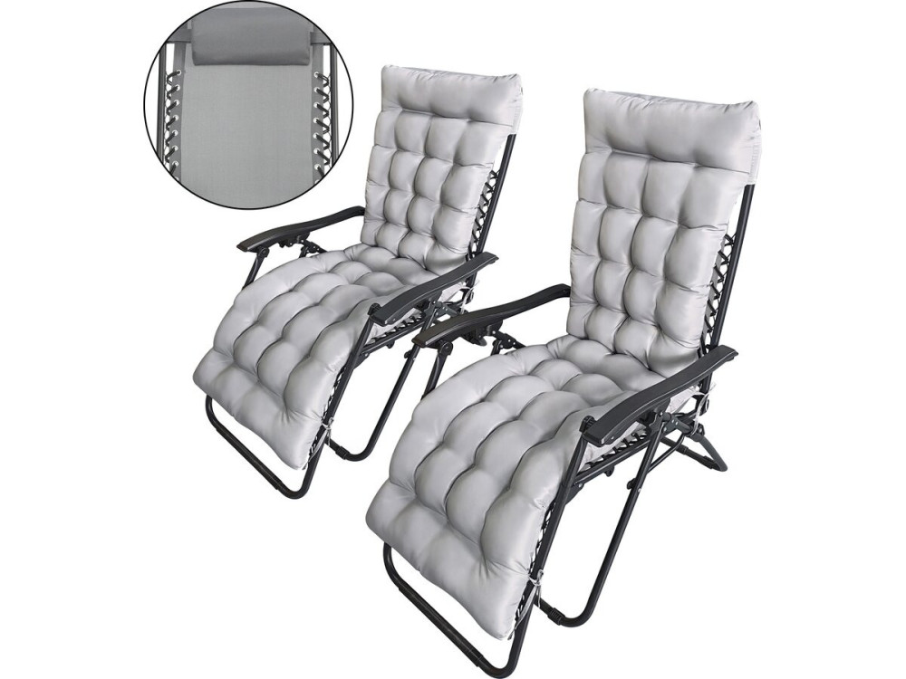 Set van 2 "Sintra" zero gravity verstelbare tuinstoelen met gewatteerde kussens - Grijs