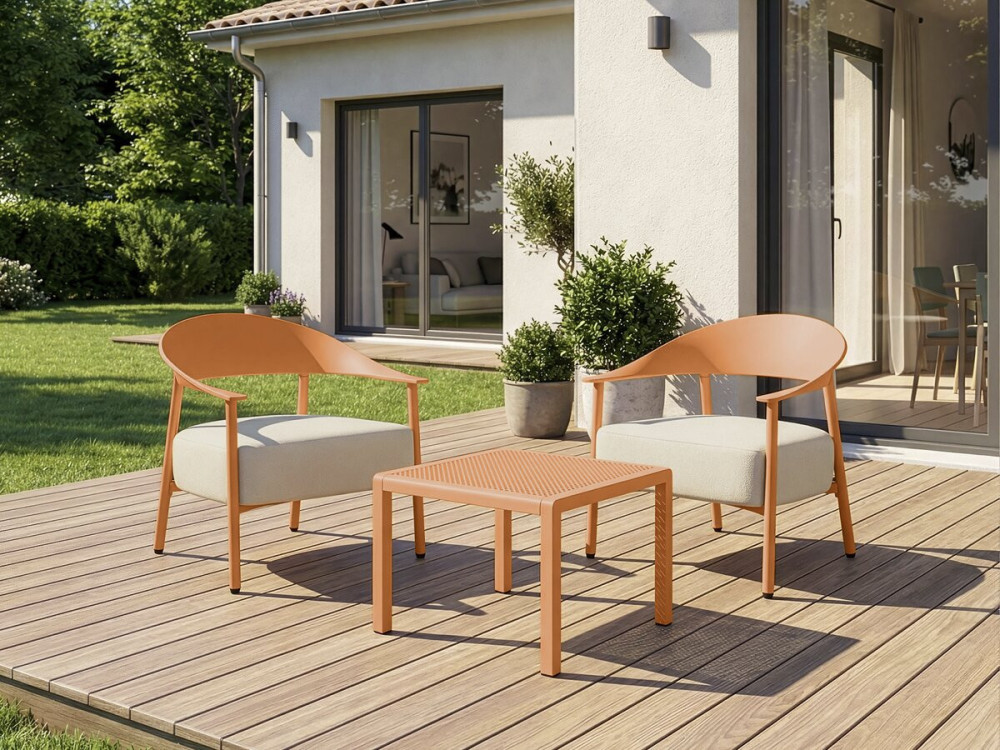 Set van 2 "Céora" tuinstoelen van kunststof en metaal - Oranje
