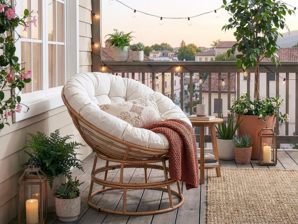 Papasan binnen-/buitenfauteuil loveuse style "Bali" - Ø91cm - Beige