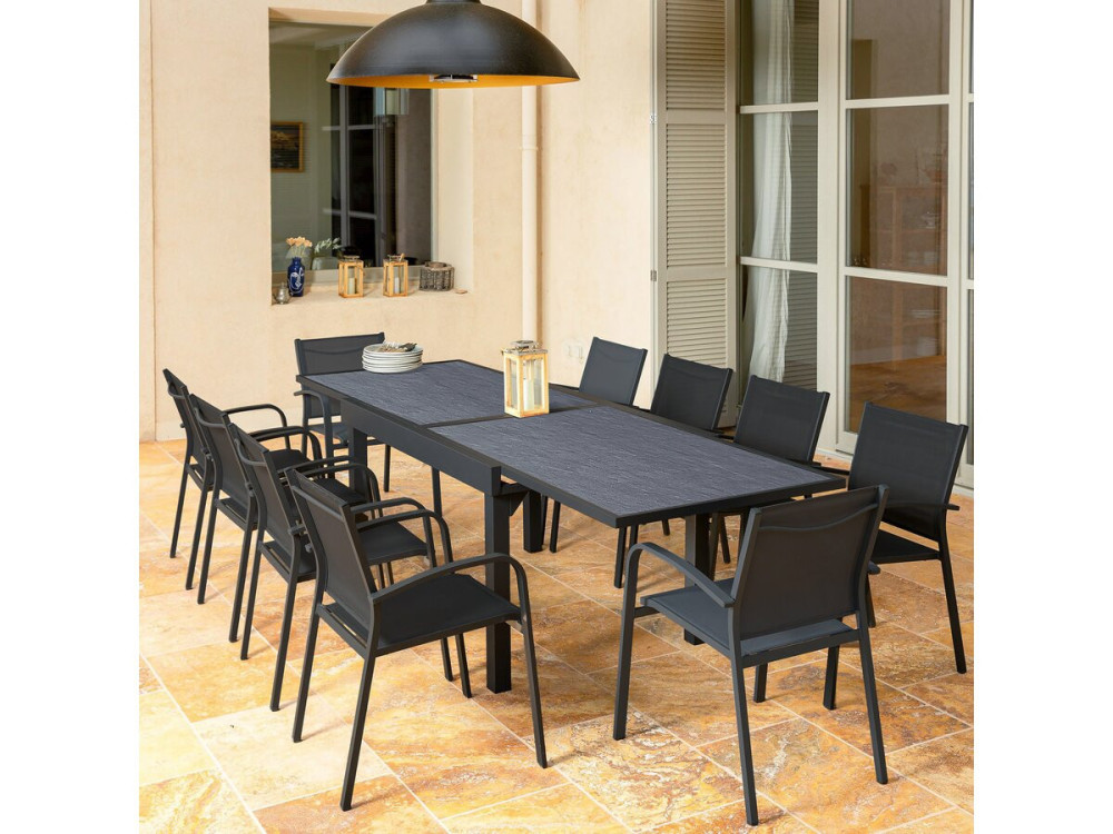 Tuintafel uitschuifbaar tafel outdoor aluminium "Lagos" - 200/320 x 105 x 76 cm - Zwart
