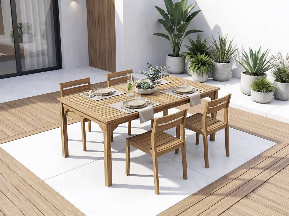 Valladolid" uitschuifbare houten tuintafel 180/240 cm - 6 tot 10 zitplaatsen - Bruin