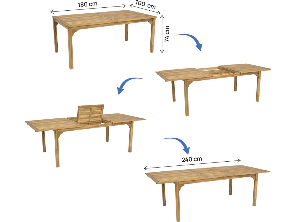 Valladolid" uitschuifbare houten tuintafel 180/240 cm - 6 tot 10 zitplaatsen - Bruin