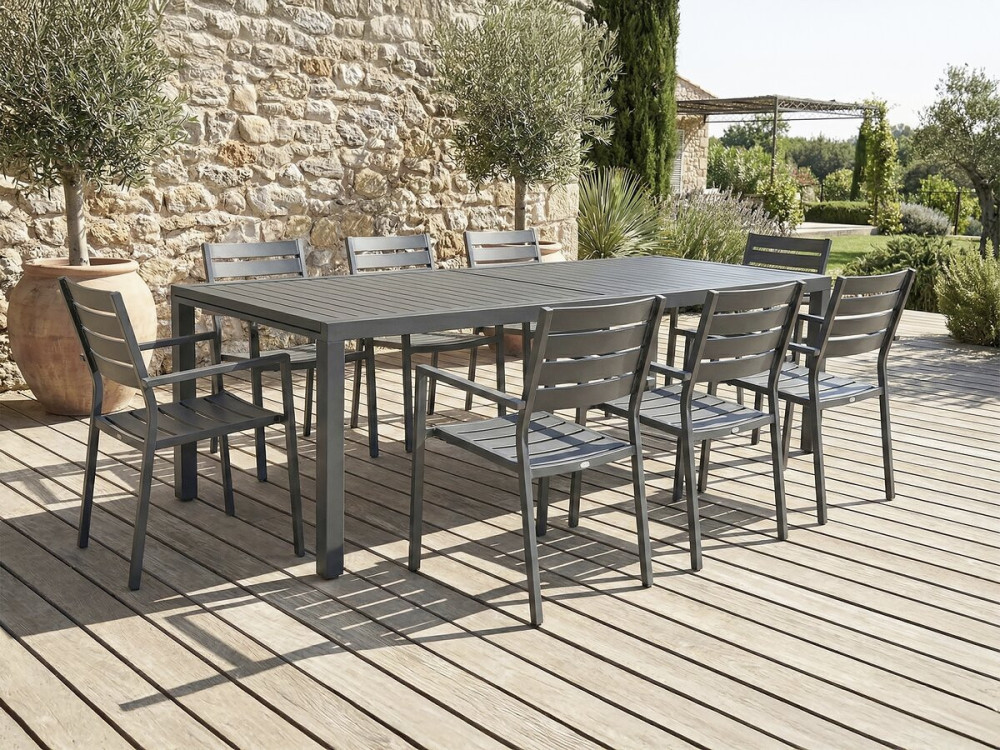 Salou" uitschuifbare metalen tuintafel - 240/300 x 100 x 75 cm - Grijs