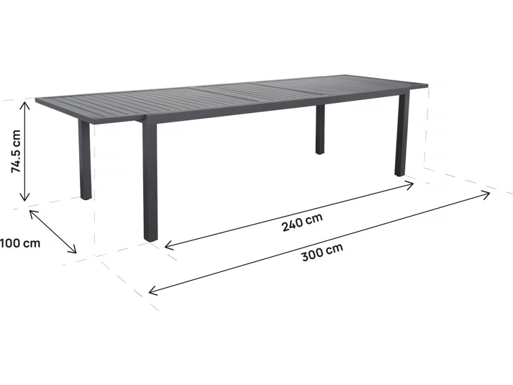 Salou" uitschuifbare metalen tuintafel - 240/300 x 100 x 75 cm - Grijs