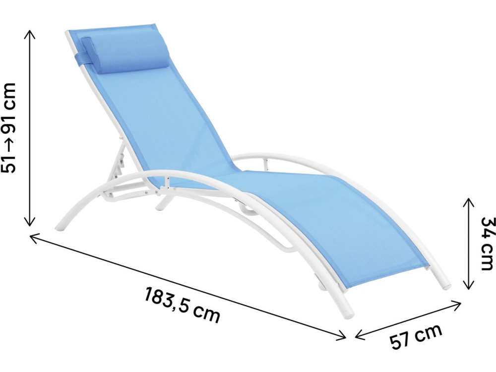 Ligbed ligstoel aluminium "Beauty" - Phoenix - Blauw - Set 2 stuks
