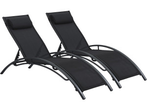 Ligstoelen set 2 ligbedden tuin aluminium Beauty "Phoenix" Zwart