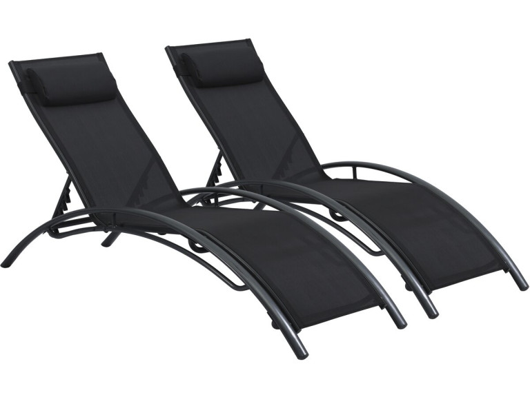 Ligstoelen set 2 ligbedden tuin aluminium Beauty "Phoenix" Zwart
