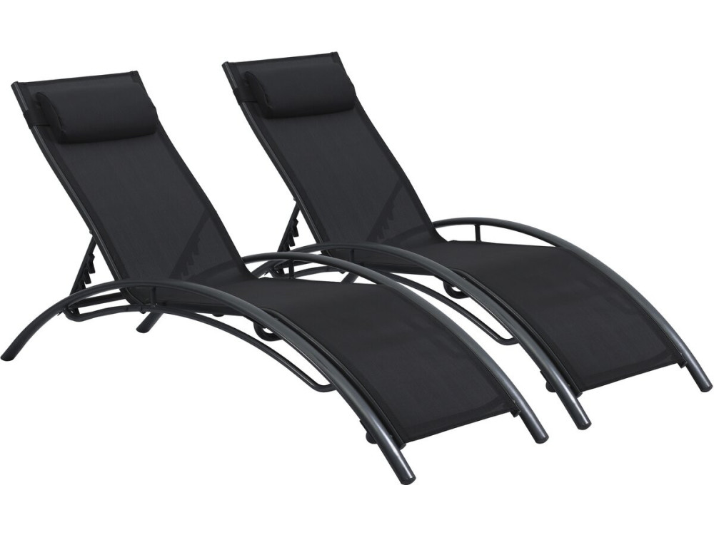 Ligstoelen set 2 ligbedden tuin aluminium Beauty "Phoenix" Zwart