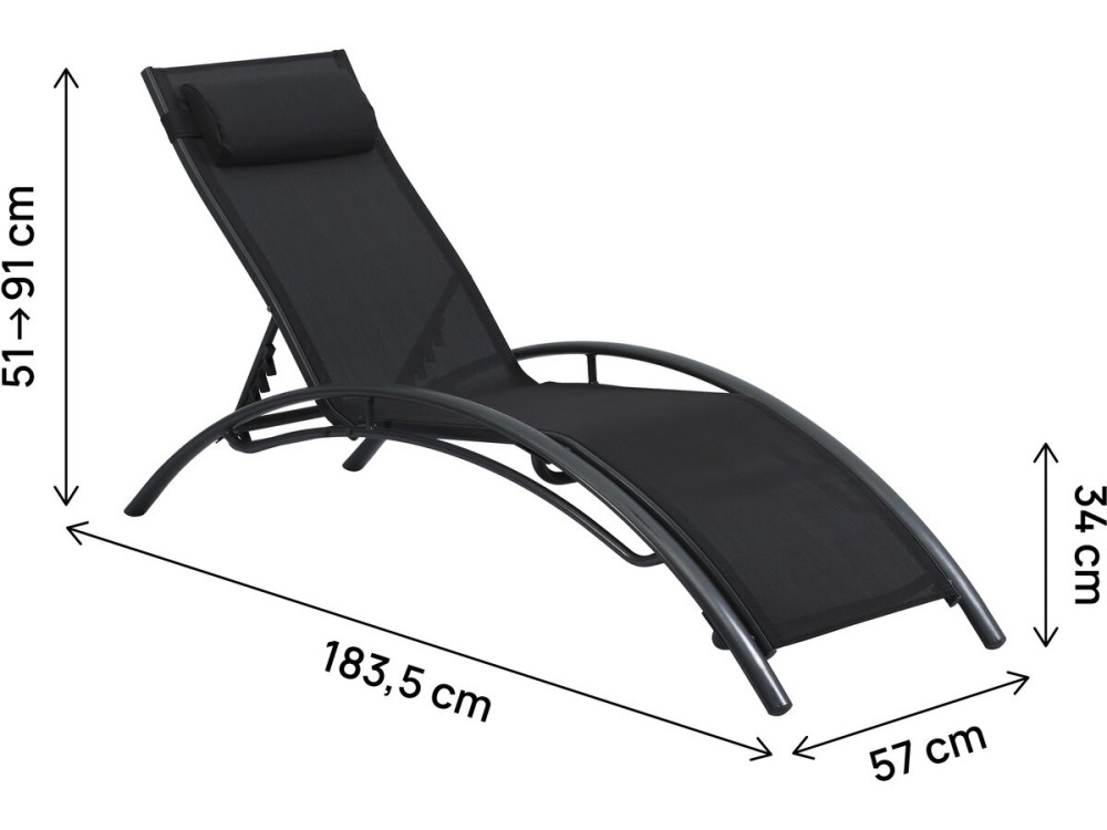 Ligstoelen set 2 ligbedden tuin aluminium Beauty "Phoenix" Zwart