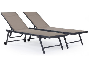 Set van 2 textielen aluminium ligstoelen "Jolia" - Donkergrijs / Taupe