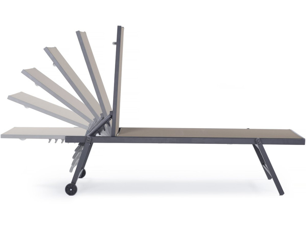 Set van 2 textielen aluminium ligstoelen "Jolia" - Donkergrijs / Taupe
