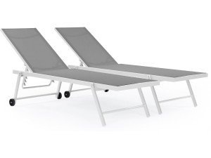 Ligbed set 2 stuks tuin ligstoel verstelbaar aluminium textiel "Jolia" - Grijs / Wit