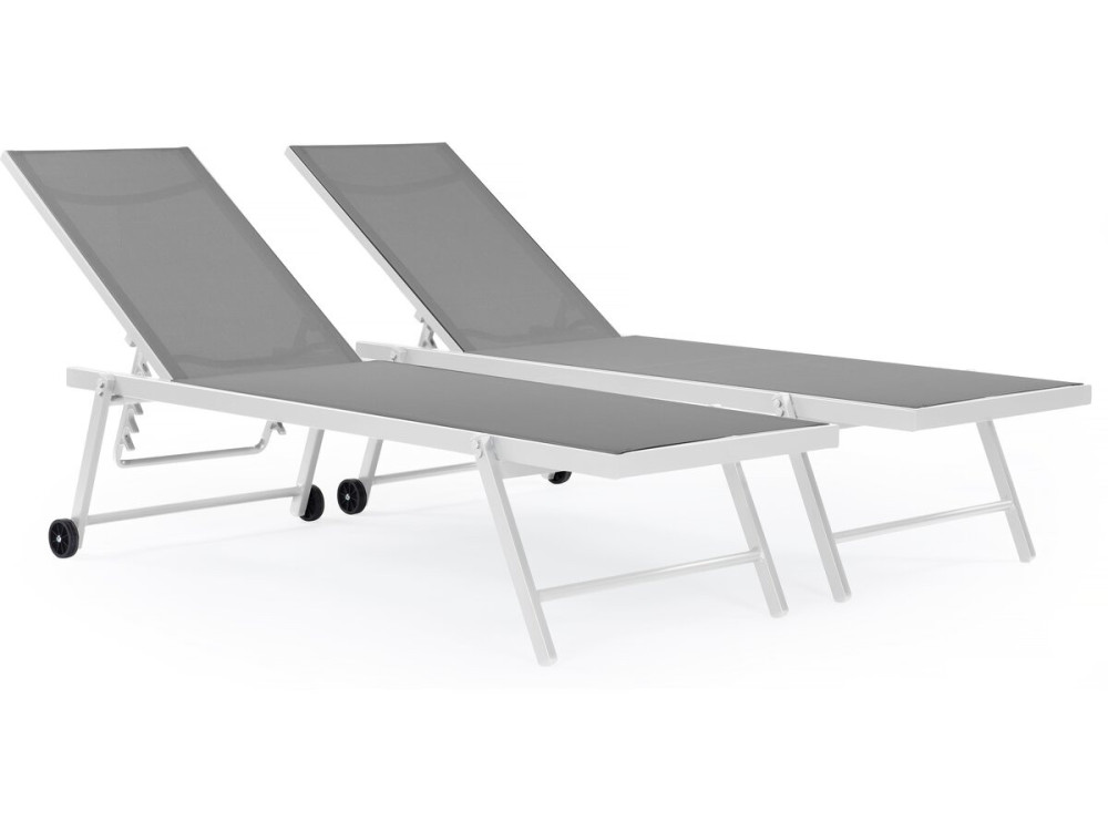 Ligbed set 2 stuks tuin ligstoel verstelbaar aluminium textiel "Jolia" - Grijs / Wit