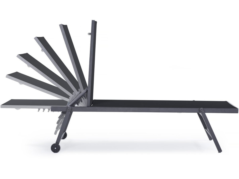 Ligbed set 2 stuks tuin ligstoel verstelbaar aluminium textiel "Jolia" - Donkergrijs / Zwart