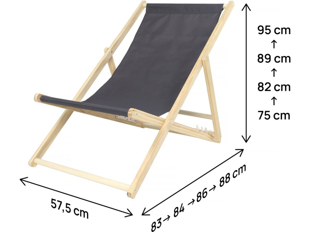Strandstoel set 2 houten tuinstoelen canvas "Chilienne" - 107 x 56.5 x 81 cm - Grijs
