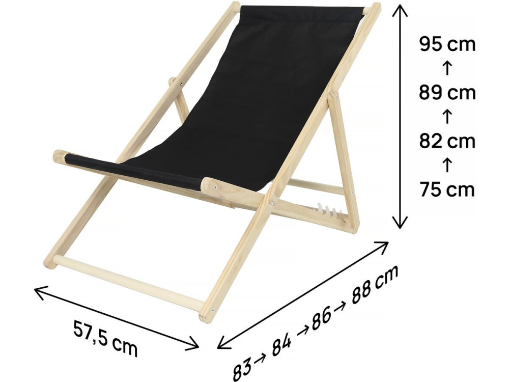 Set van 2 houten ligstoel "Chilienne" - 107 x 56,5 x 81 cm - Zwart
