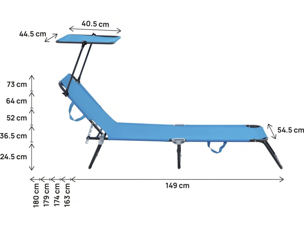 Ligbed ligstoel inklapbaar "Lazy" - Met zonnescherm luifel - Blauw