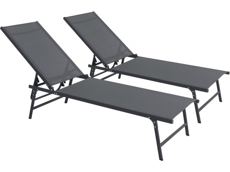 Set van 2 metalen ligbedden "Sublima" - 180 x 54 x 104 cm - Antraciet