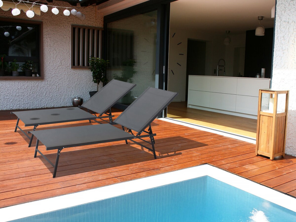 Set van 2 metalen ligbedden "Sublima" - 180 x 54 x 104 cm - Antraciet