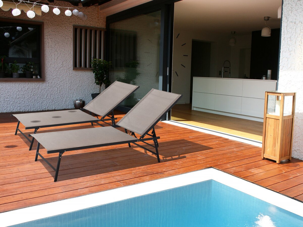 Set van 2 metalen ligbedden "Sublima" - 180 x 54 x 104 cm - Taupe