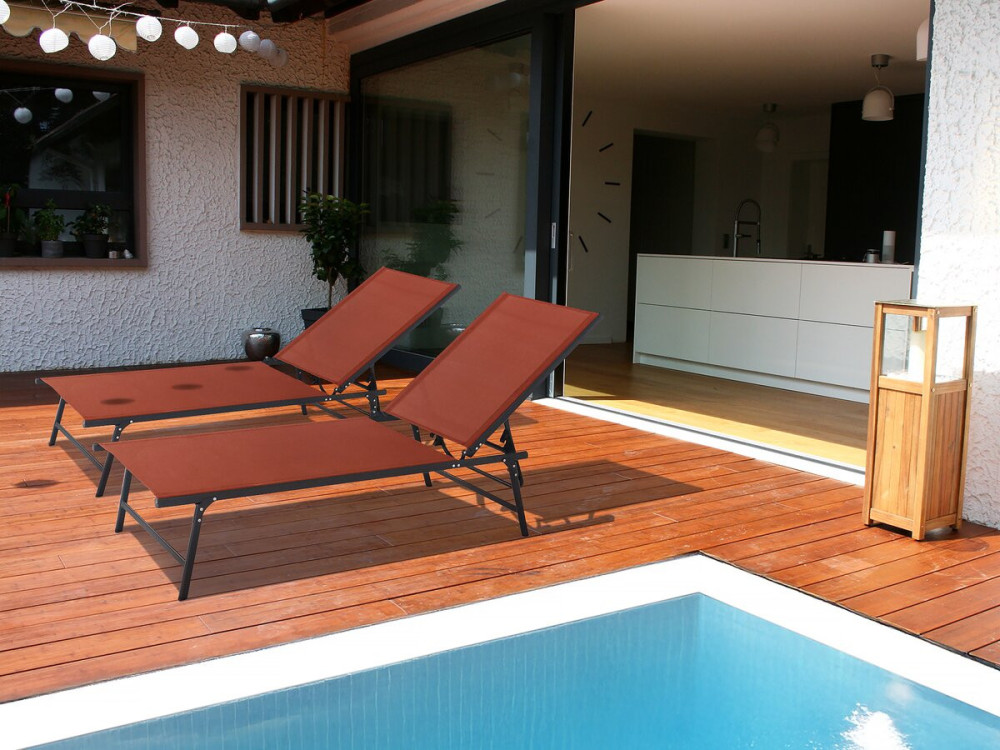 Set van 2 metalen ligbedden "Sublima" - 180 x 54 x 104 cm - Terracotta