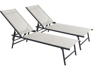 Set van 2 metalen ligbedden "Sublima" - 180 x 54 x 104 cm - Beige