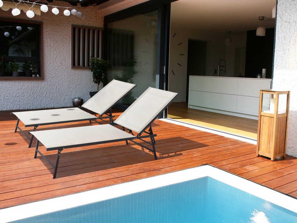 Set van 2 metalen ligbedden "Sublima" - 180 x 54 x 104 cm - Beige
