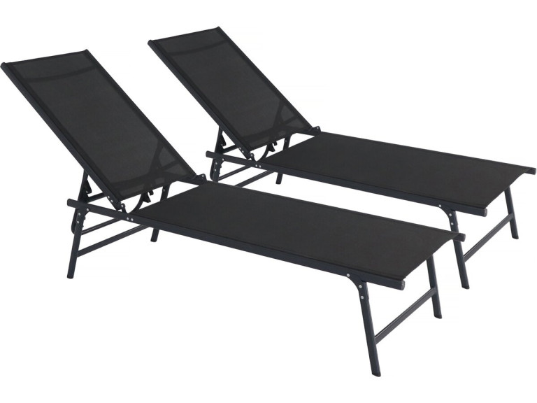 Set van 2 metalen ligbedden "Sublima" - 180 x 54 x 104 cm - Zwart