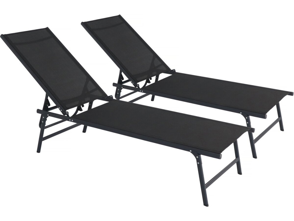 Set van 2 metalen ligbedden "Sublima" - 180 x 54 x 104 cm - Zwart