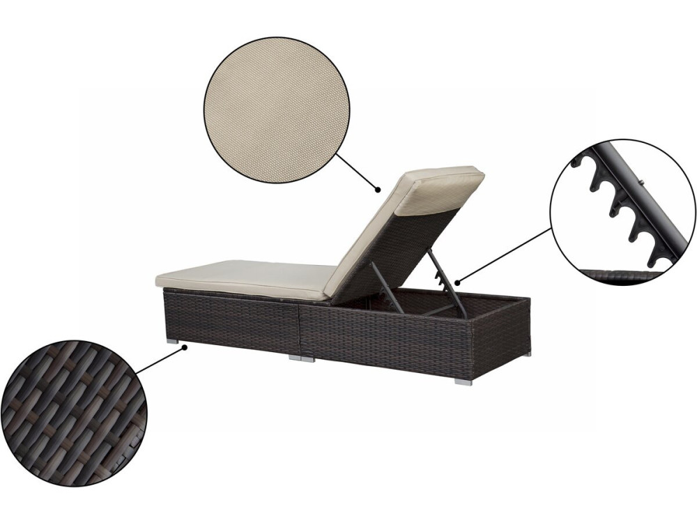 Set van 2 "Alice" ligstoelen van geweven hars met kussens en salontafel - Bruin