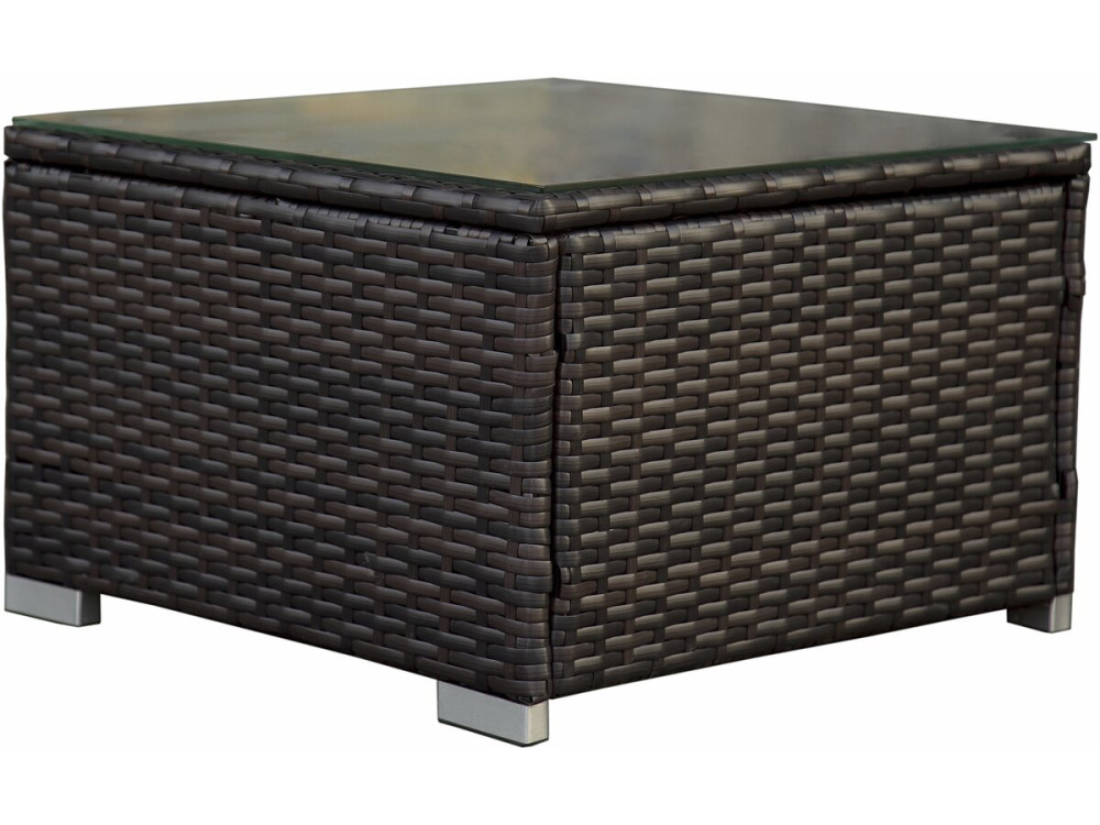 Set van 2 "Alice" ligstoelen van geweven hars met kussens en salontafel - Bruin