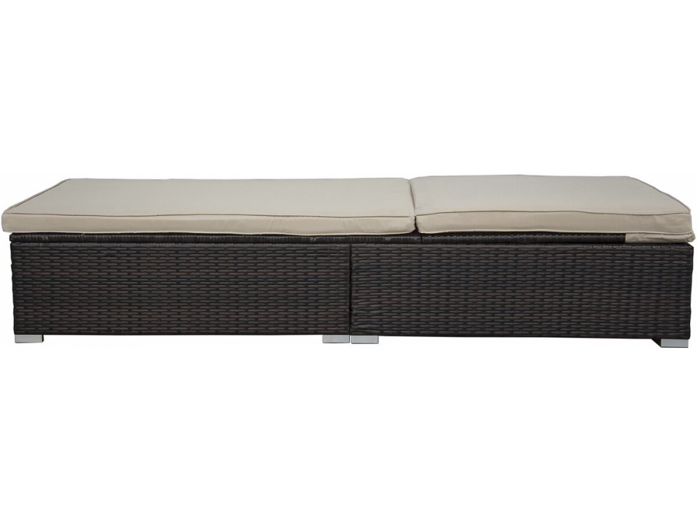 Set van 2 "Alice" ligstoelen van geweven hars met kussens en salontafel - Bruin