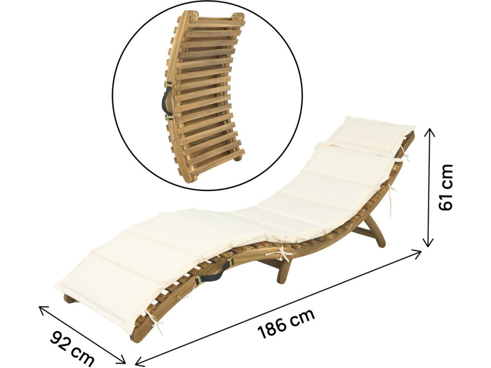 Jakarta" houten ligstoel met kussens - Beige