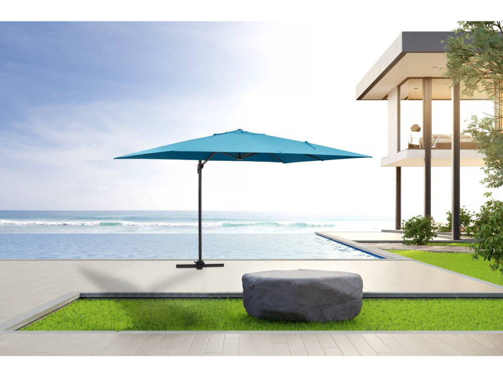 Parasol vrijhangend tuin zweefparasol Aluminium "Sun 4" - Rechthoekig - 3 x 4 m - Blauw + beschermhoes parasol