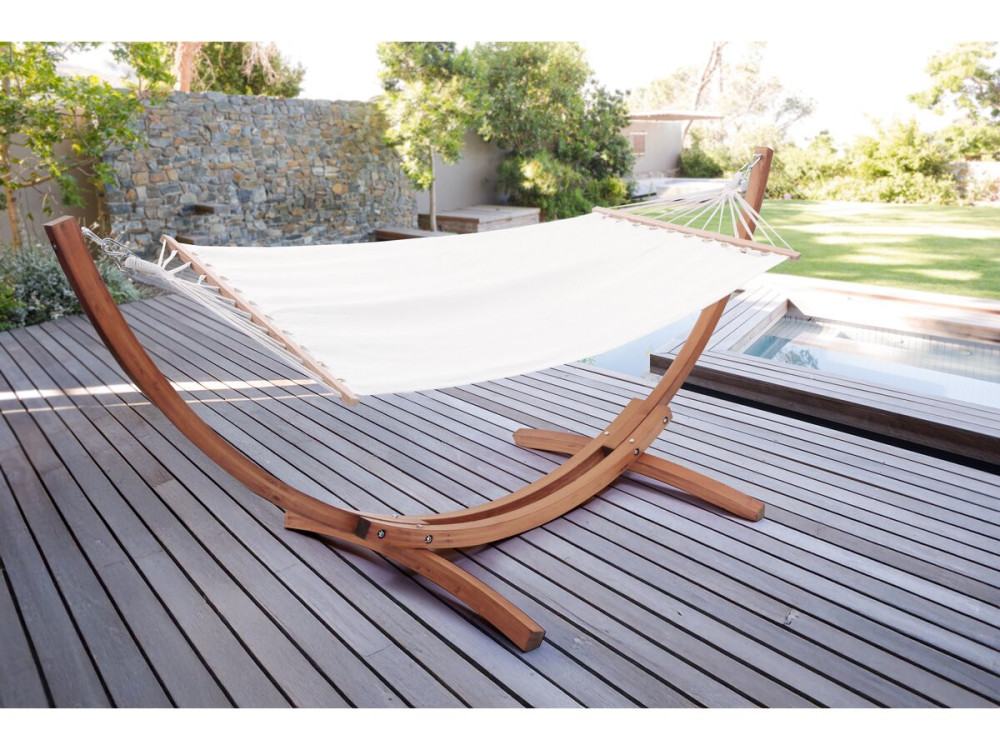 Hangmat met houten onderstel katoenen doek "Dallas" - 3 m - Ecru