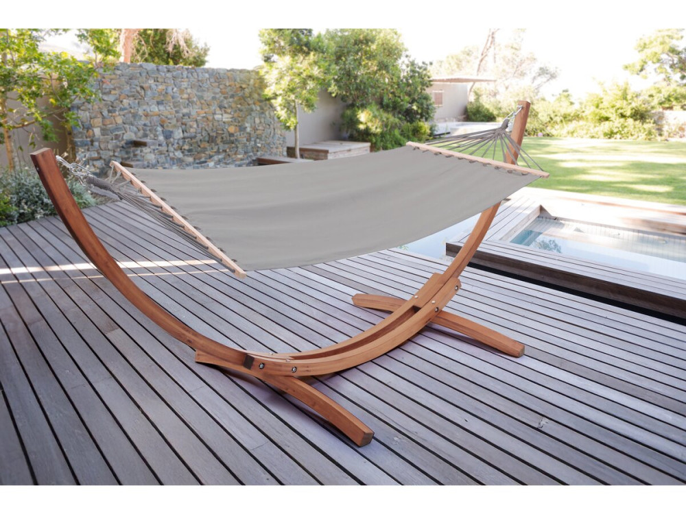 Hangmat met houten onderstel katoenen doek "Dallas" - 3 m - Grijs