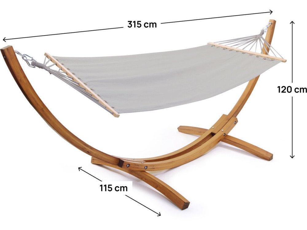 Hangmat met houten onderstel katoenen doek "Dallas" - 3 m - Grijs