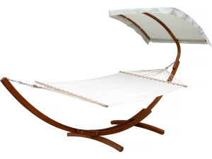 Hangmat met houten onderstel "Dallas XL"  - met katoenen doek en luifel - Ecru