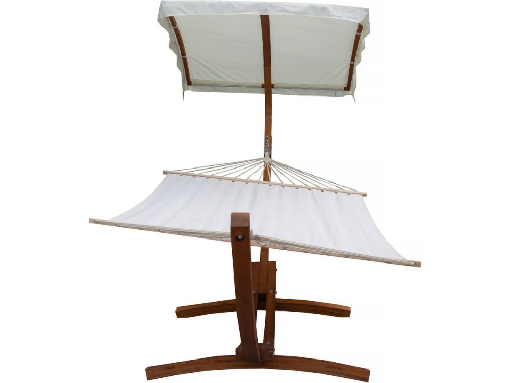 Hangmat met houten onderstel "Dallas XL"  - met katoenen doek en luifel - Ecru
