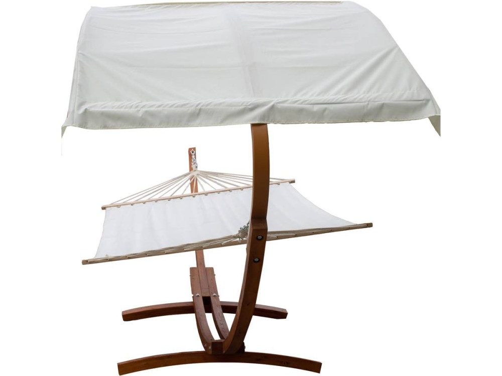Hangmat met houten onderstel "Dallas XL"  - met katoenen doek en luifel - Ecru