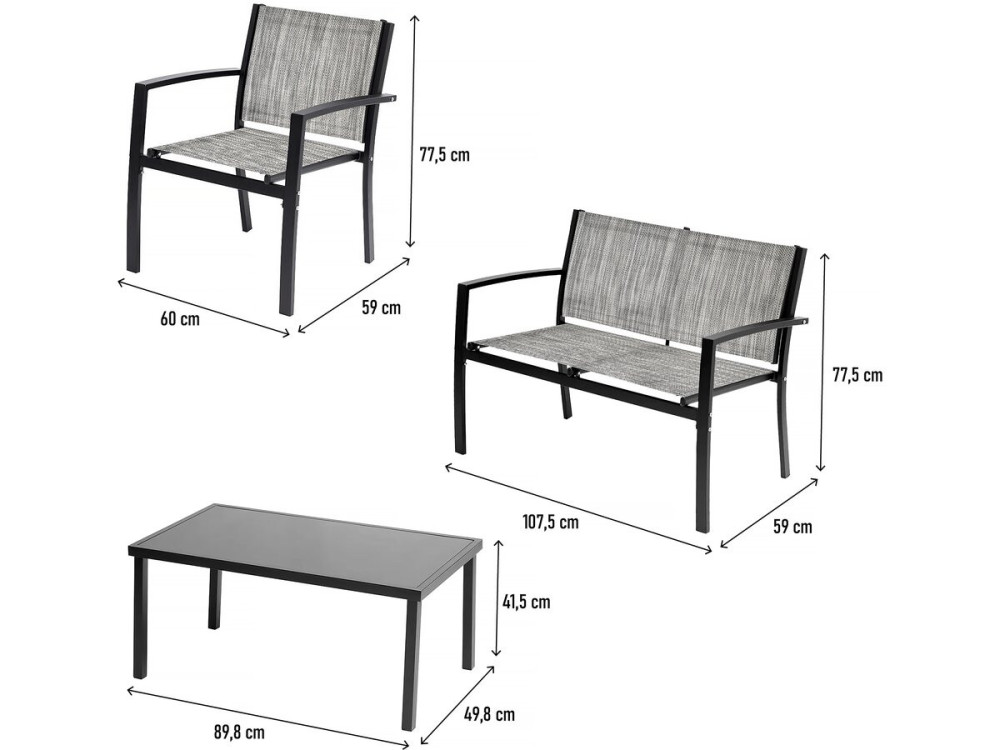 Lage tuinset "Lino" - 4 zits - Grijs