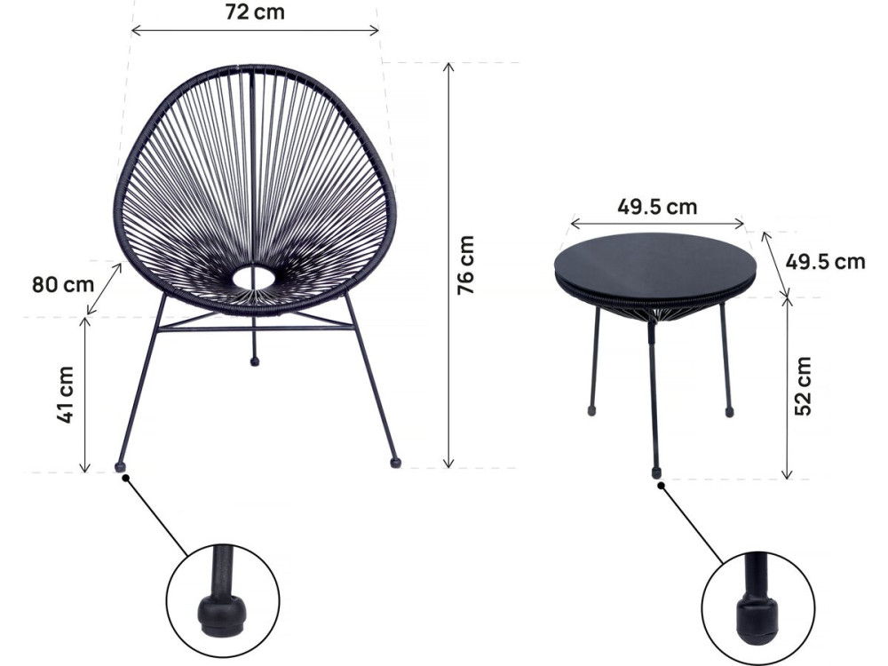 Acapulco metalen tuinmeubel "Odea" - 2 plaatsen - Zwart