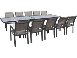 Lagos" uitschuifbare dining tuinset - 200/320 x 105 x 76 cm - Taupe - 10 zitplaatsen