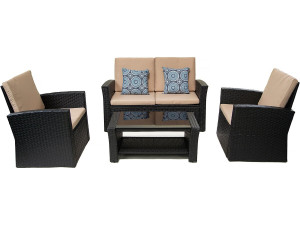 Terrasmeubelset "Ilana" - 4-delig - Wicker - Zwart