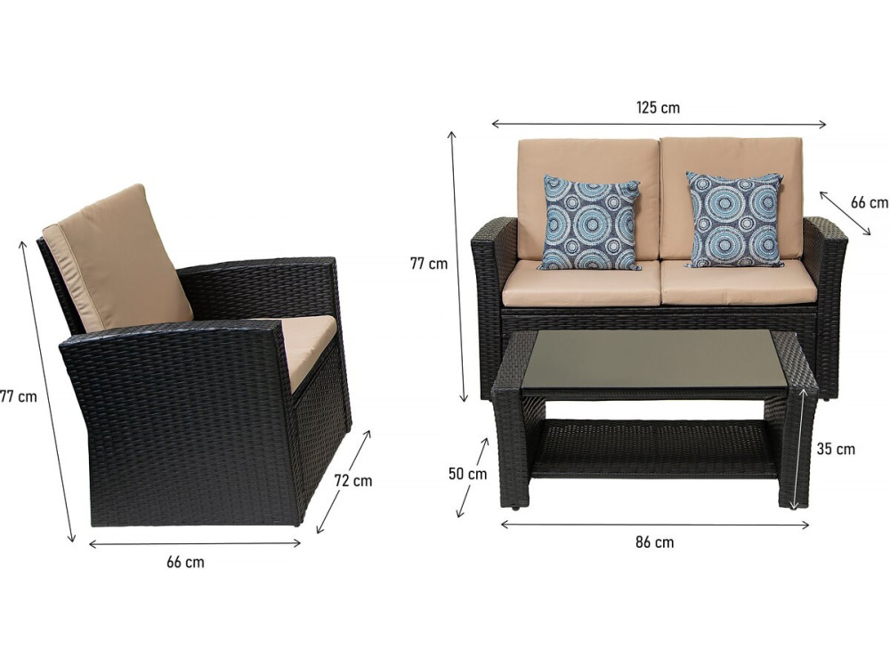 Terrasmeubelset "Ilana" - 4-delig - Wicker - Zwart