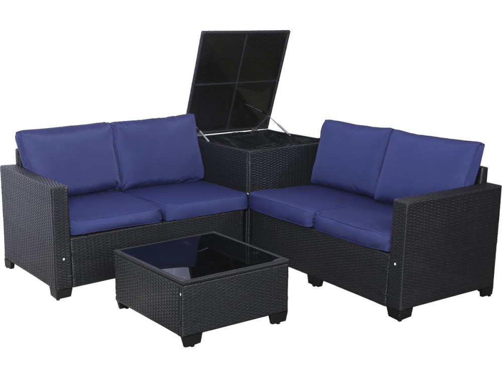 Riley" geweven tuinmeubelset van hars met opbergbox - 4 zits - Donkerblauw