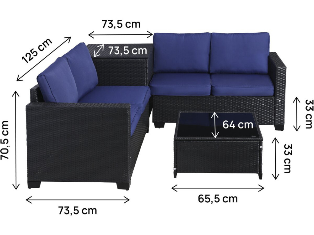 Riley" geweven tuinmeubelset van hars met opbergbox - 4 zits - Donkerblauw